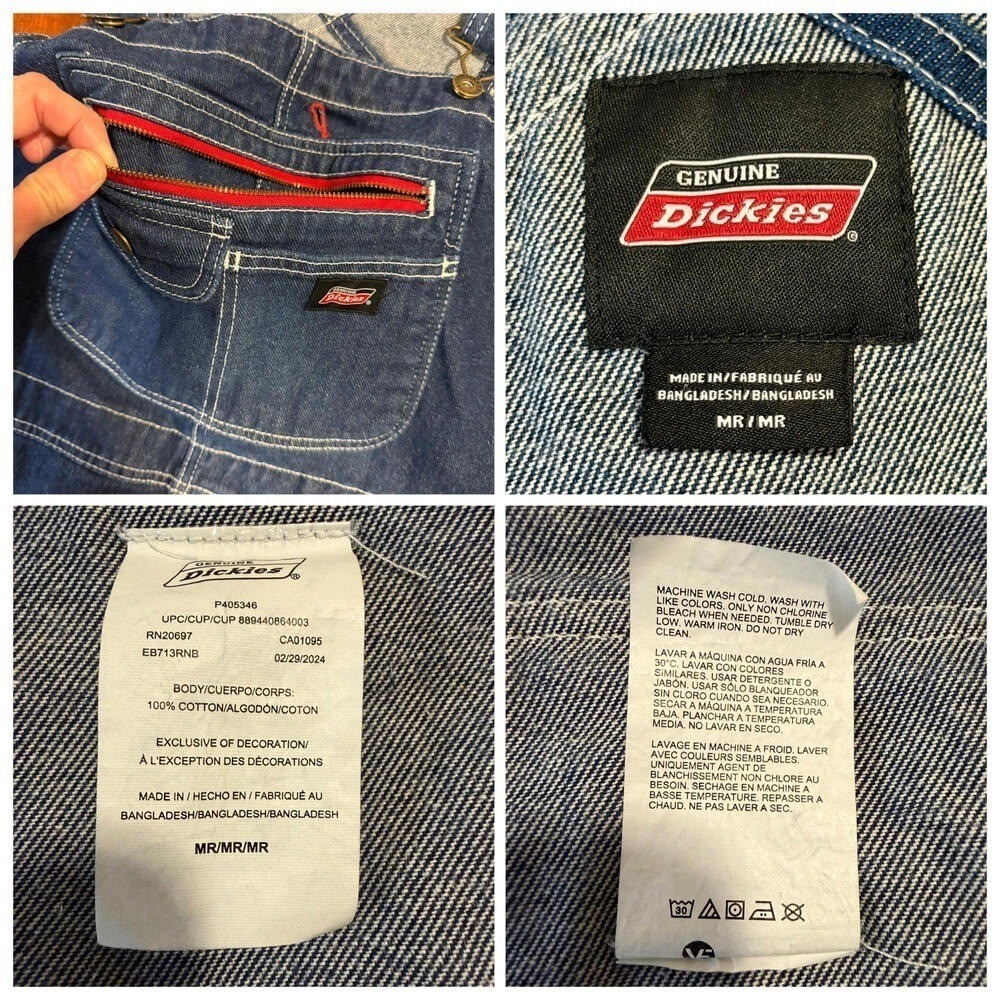 Genuine Dickies Bib Denim Overalls Indigo Blue Medium Regular Festival Workwear - Picture 6 of 15